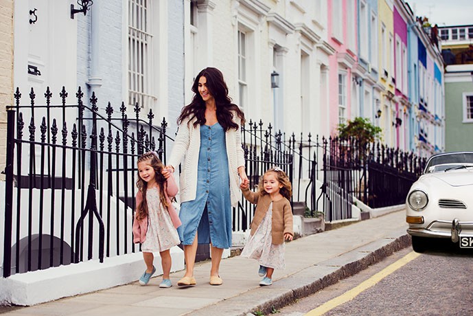 Mum and daughters having fun on Notting Hill photo shoot